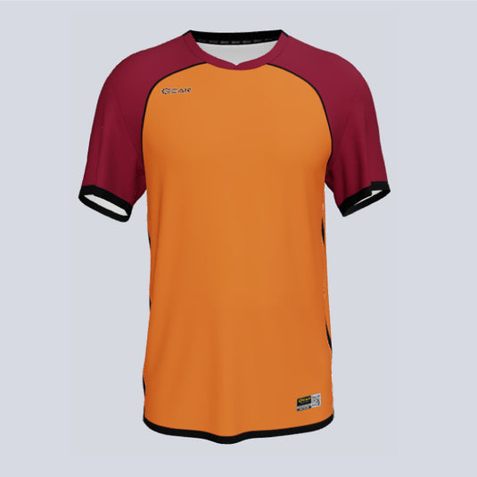 Front view of custom Bayern team jersey with sublimated design