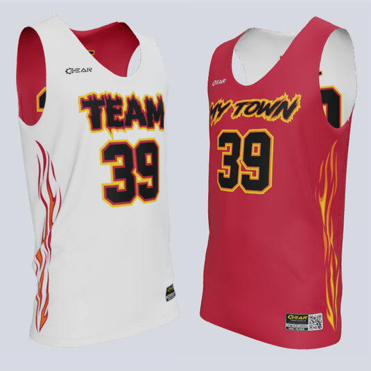 Reversible single ply Blaze basketball jersey for durability and performance