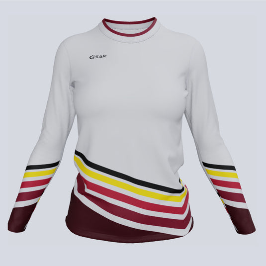 Front view of custom ladies Epic long sleeve jersey with sublimated fabric