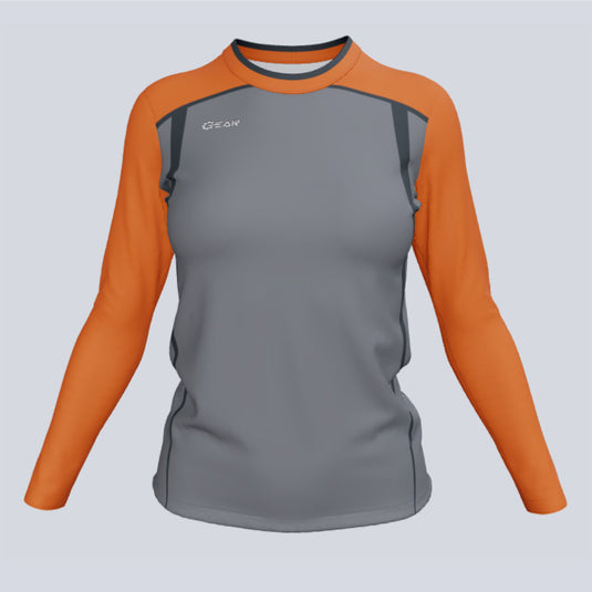 Front view of custom ladies Fated long sleeve jersey with sublimated fabric