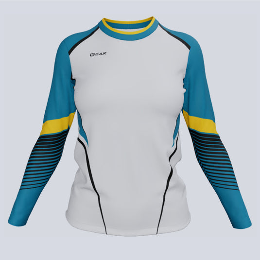 Front view of custom ladies long sleeve Mystic jersey with sublimated fabric