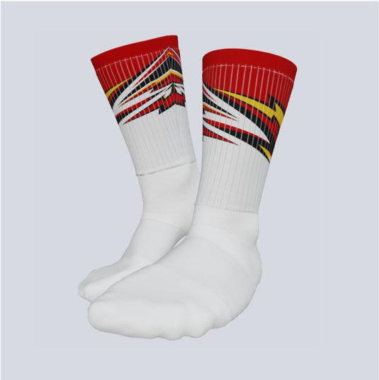 Front view of Custom Ninja Crew Socks with a unique team design
