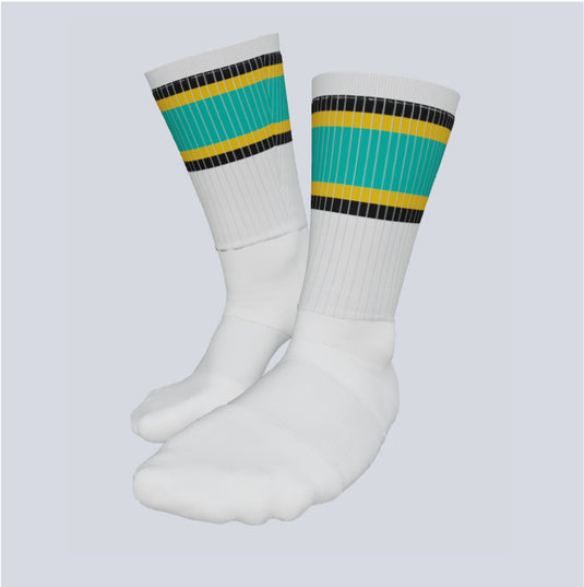 Front view of custom Racer II crew socks