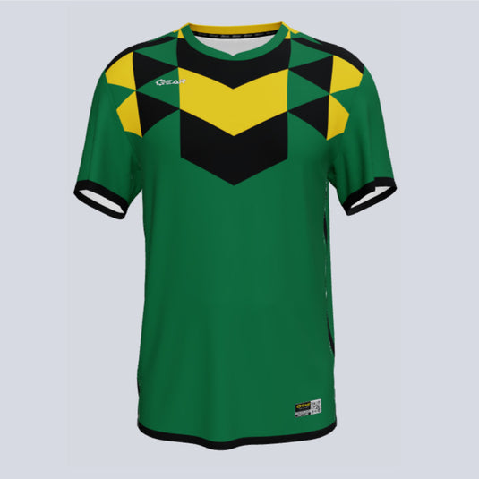 Front view of custom Real team jersey with sublimated graphics