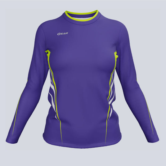 Front view of custom ladies Speed long sleeve jersey with sublimated fabric