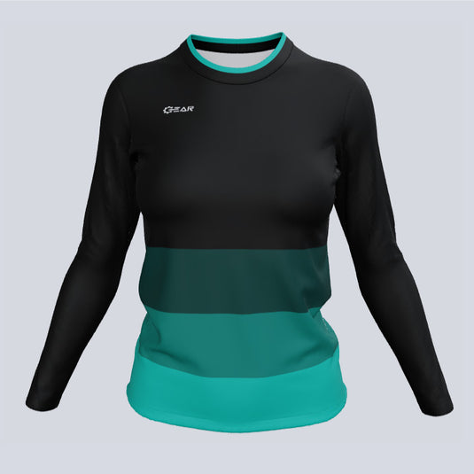 Front view of custom ladies Unreal long sleeve jersey with sublimated fabric