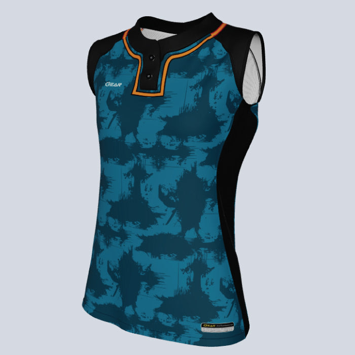 Load image into Gallery viewer, Ladies Zero Two Button Sleeveless Custom Softball Jersey