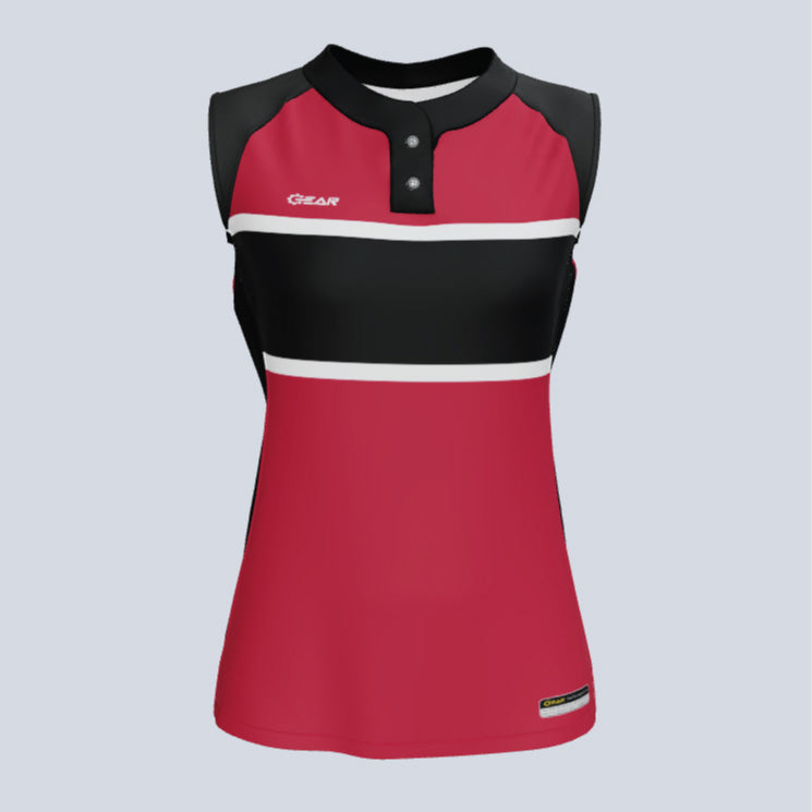 Load image into Gallery viewer, Ladies Champion Two Button Sleeveless Custom Softball Jersey
