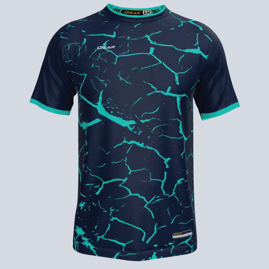 Front view of custom Riptide soccer jersey with distressed design