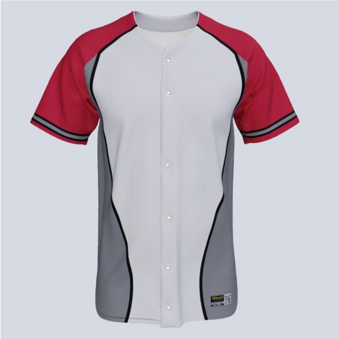 Baseball Jersey - Full Button - Gray-Red-Black