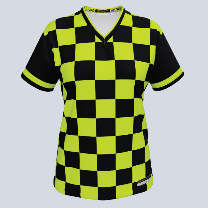 Load image into Gallery viewer, Ladies Checker V-Neck Custom Jersey