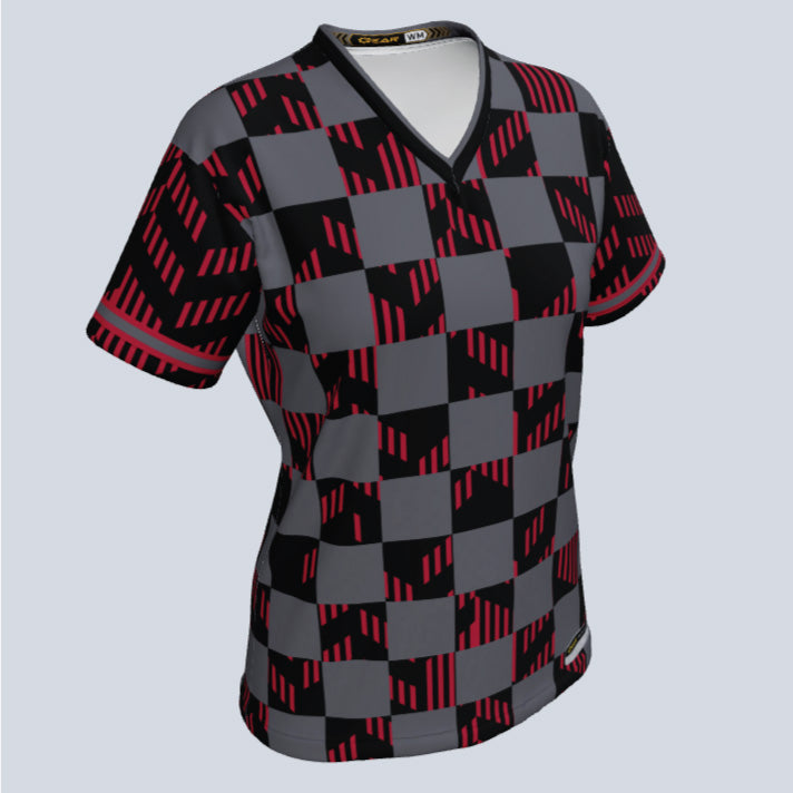 Load image into Gallery viewer, Ladies Checker V-Neck Custom Jersey
