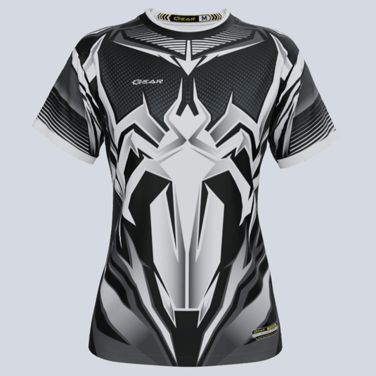 Front view of custom ladies Arachnid jersey with breathable fabric