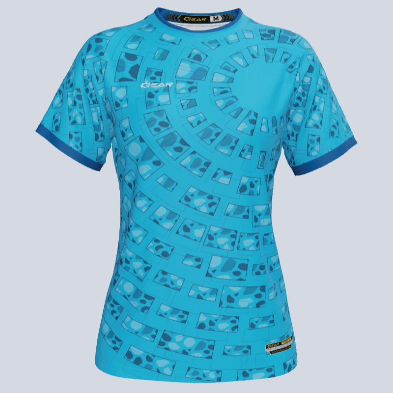 Load image into Gallery viewer, Front view of custom Cyclone ladies jersey with eco design