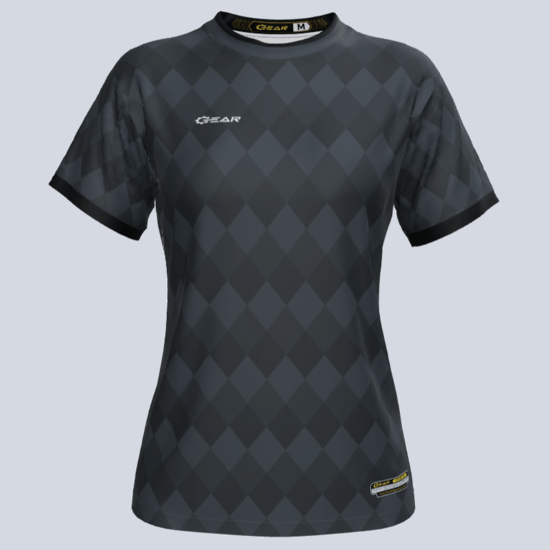 Load image into Gallery viewer, Front view of custom women's soccer jersey with Diamond design