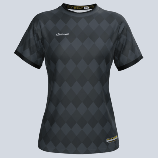 Front view of custom women's soccer jersey with Diamond design