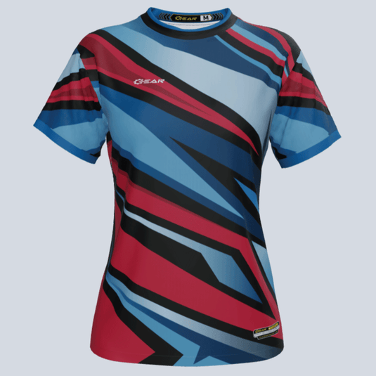 Front view of custom ladies Lightning jersey with team colors