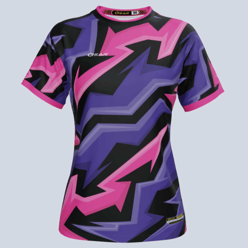 Load image into Gallery viewer, Front view of custom Raptor ladies jersey with eco-friendly design