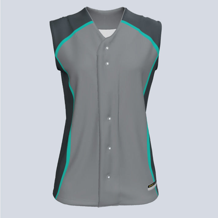 Load image into Gallery viewer, Ladies Diamond Full Button Sleeveless Custom Softball Jersey
