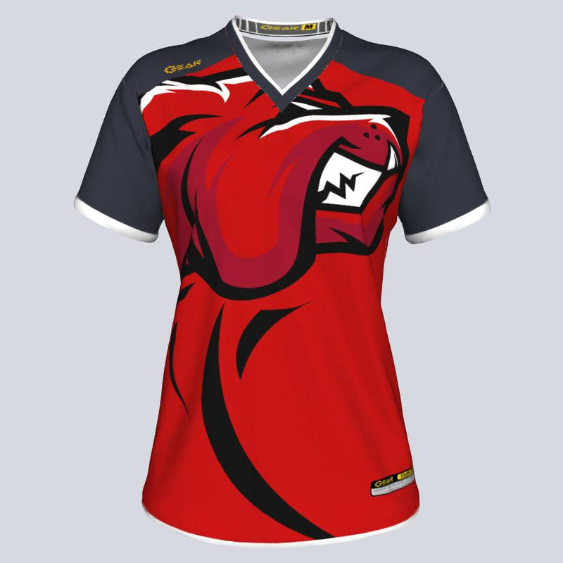 Load image into Gallery viewer, Womens--J-vneck jersey-Bulldog-Front