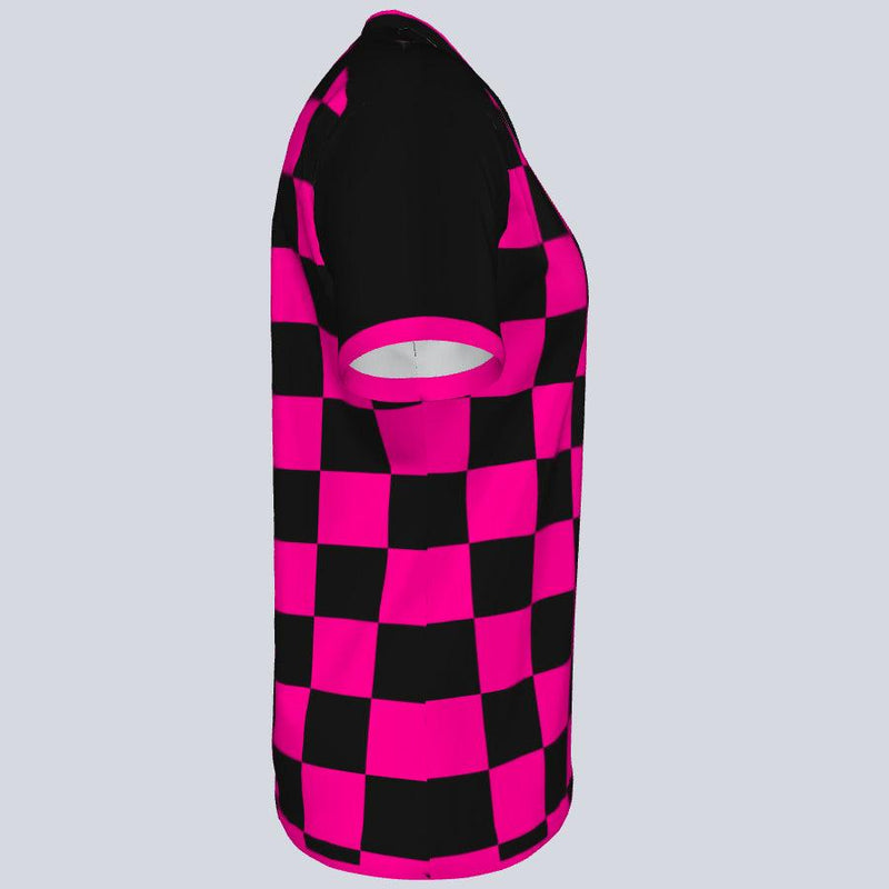 Load image into Gallery viewer, Womens--J-vneck jersey-Checkers-Side