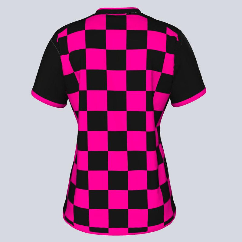 Load image into Gallery viewer, Womens--J-vneck jersey-Checkers-Back