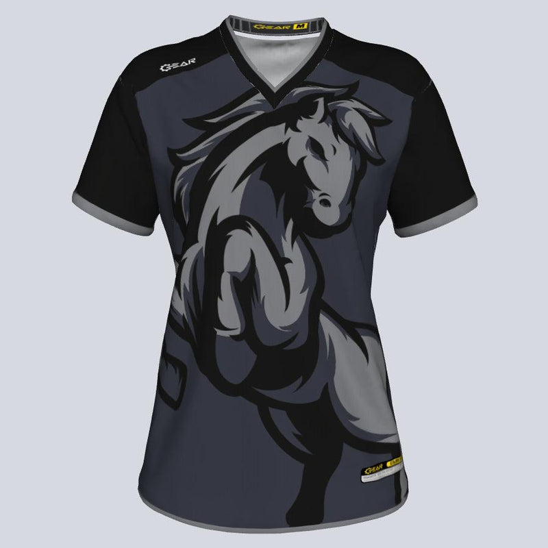 Load image into Gallery viewer, Womens--J-vneck jersey-Mustang-Front