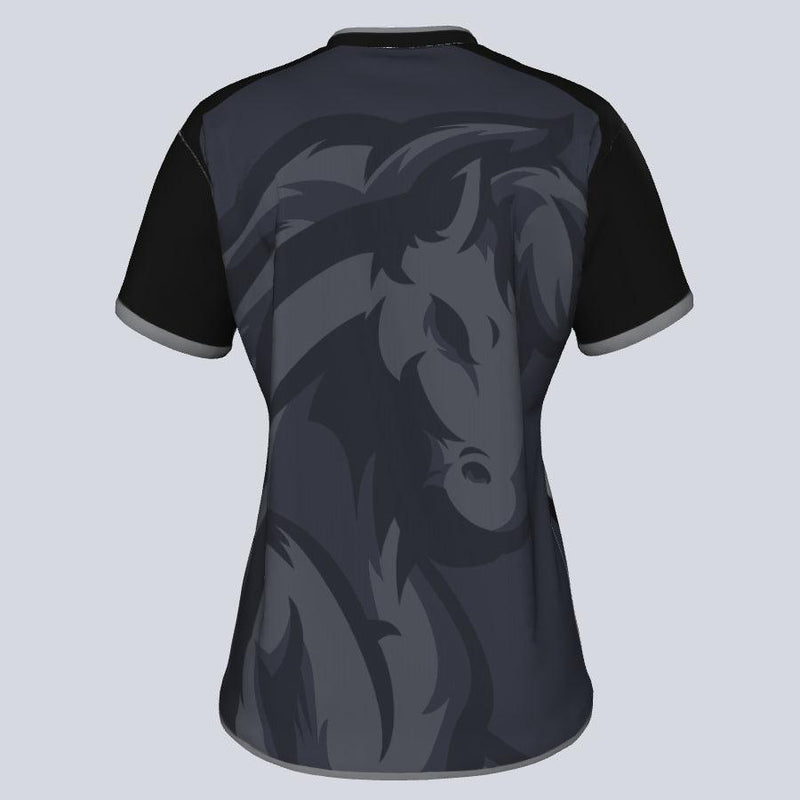 Load image into Gallery viewer, Womens--J-vneck jersey-Mustang-Back