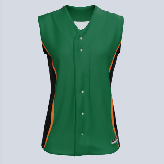 Ladies Sapphire Full Button Sleeveless Custom Softball Jersey