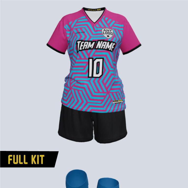 Custom Pink Pink-Black Sublimation Soccer Uniform Jersey