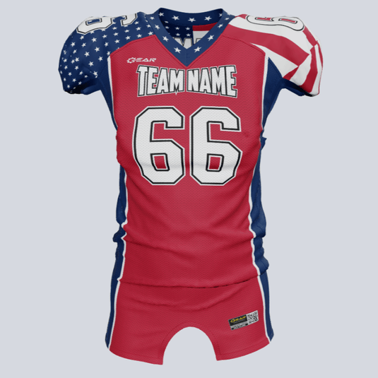 Customizable Custom Team America Fitted Linesman Football Jersey
