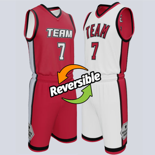 Basketball Uniform Wholesale Custom Sublimated Reversible Basketball Uniform  Red White Team Wear