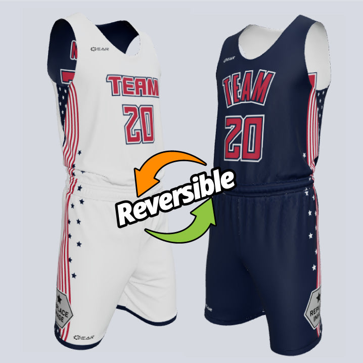 Load image into Gallery viewer, Custom Reversible Single-Ply Basketball American Uniform
