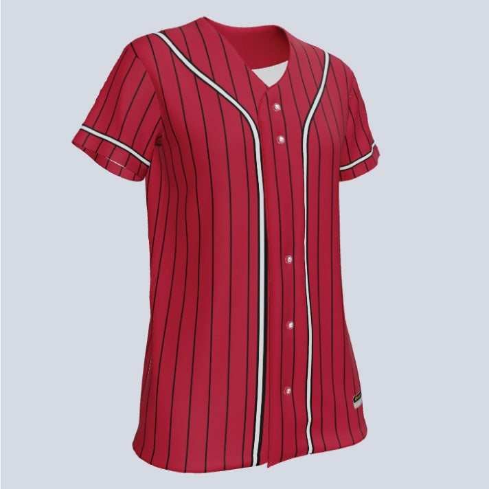 Load image into Gallery viewer, Ladies Core 2 w/Pinstripes Full Button Custom Softball Jersey
