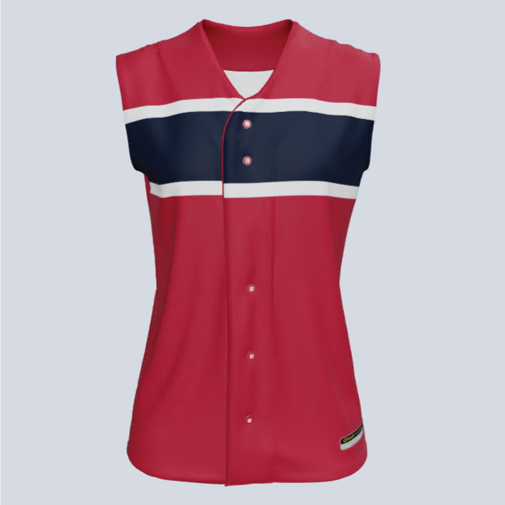 Load image into Gallery viewer, Ladies Champion Full Button Sleeveless Custom Softball Jersey
