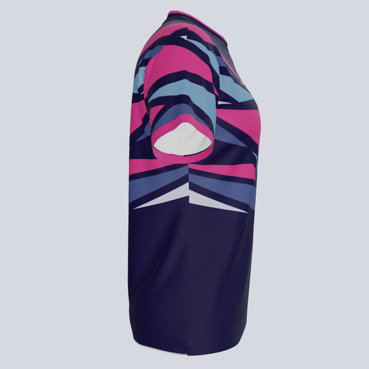 Side view of breathable dry-fit ladies Breach jersey