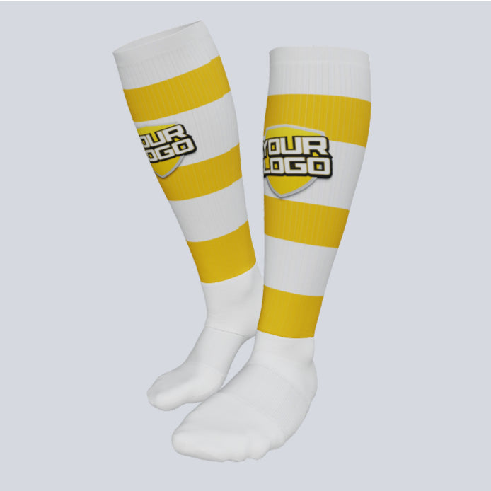 Load image into Gallery viewer, Custom Full Length Striped Game Socks
