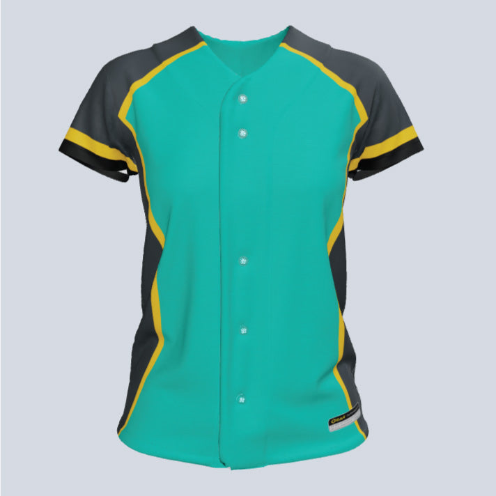 Load image into Gallery viewer, Ladies Diamond Full Button Cap Sleeve Custom Softball Jersey
