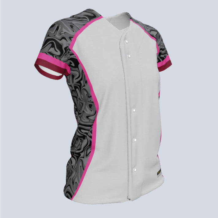 Load image into Gallery viewer, Ladies Diamond Full Button Cap Sleeve Custom Softball Jersey
