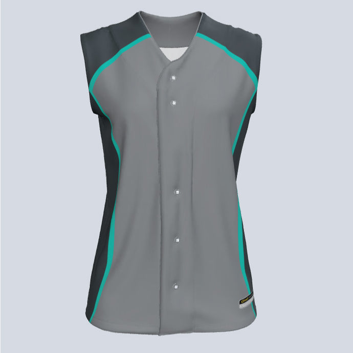 Ladies Diamond Full Button Sleeveless Custom Softball Jersey