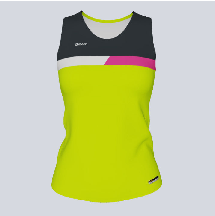 Load image into Gallery viewer, Ladies Custom Fitted Track Singlet Finishline Jersey
