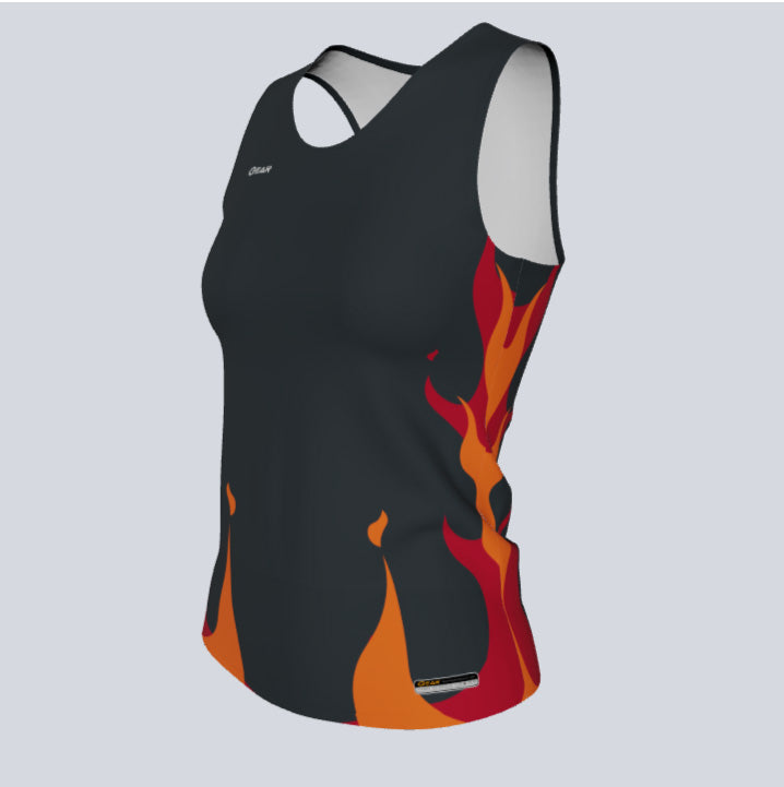 Load image into Gallery viewer, Ladies Custom Fitted Track Singlet Fire Jersey
