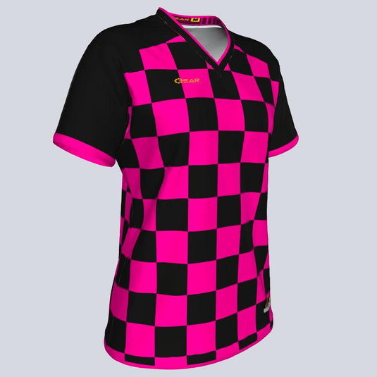 Womens--J-vneck jersey-Checkers-Glam