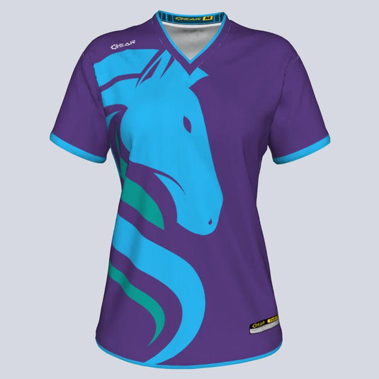 Womens--J-vneck jersey-Horseicon-Front