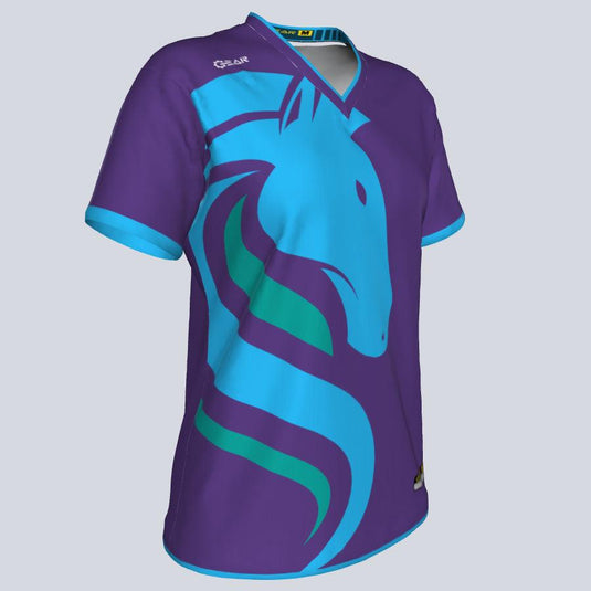 Womens--J-vneck jersey-Horseicon-Glam