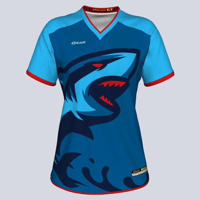 Load image into Gallery viewer, Womens--J-vneck jersey-Shark-Front
