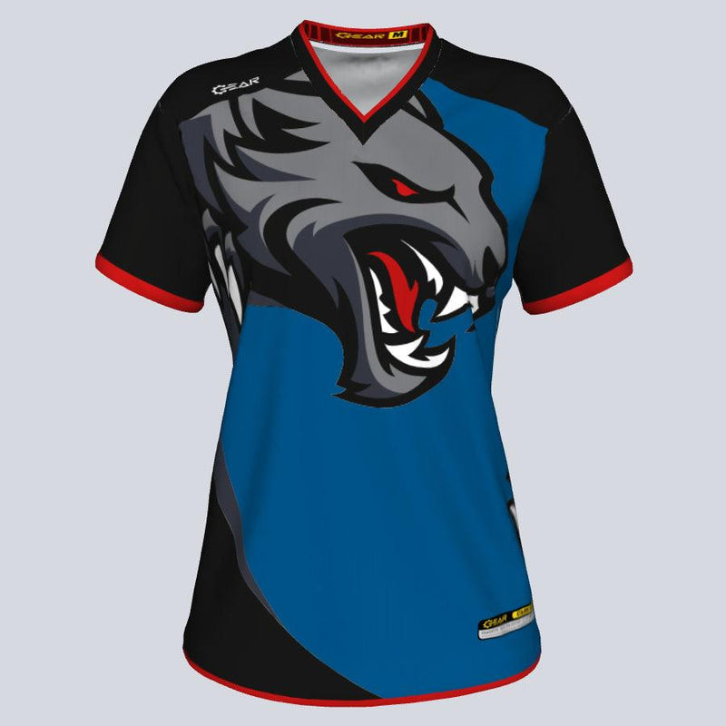 Load image into Gallery viewer, Womens--J-vneck jersey-Wolf-Front
