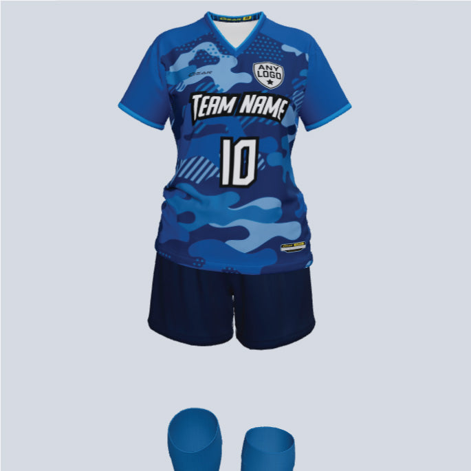 Load image into Gallery viewer, Womens Custom Rocco camo Soccer Uniform Kit
