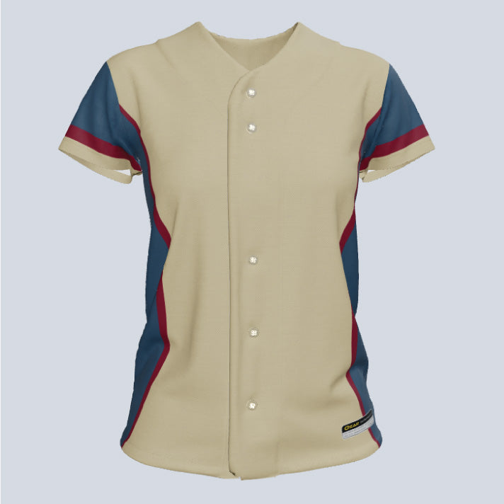 Load image into Gallery viewer, Ladies Sapphire Full Button Cap Sleeve Custom Softball Jersey
