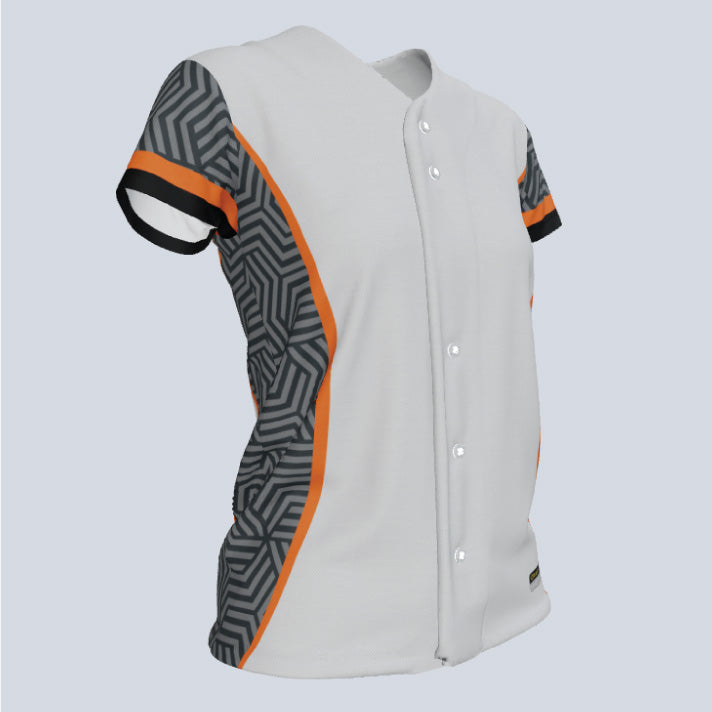 Load image into Gallery viewer, Ladies Sapphire Full Button Cap Sleeve Custom Softball Jersey
